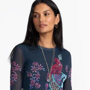 Johnny Was Women's Navy and Pink Floral Blouse